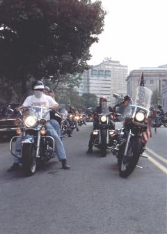 The ABATE motorcycle procession heads up Commonwealth Avenue in Harrisburg.